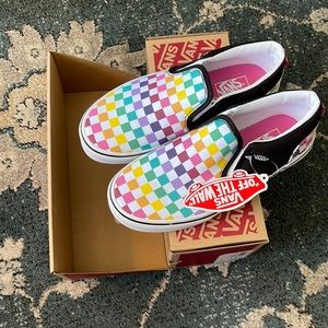 Brand new with tags Gender Z rainbow checkerboard slip on sneakers Kids Size 3.5
